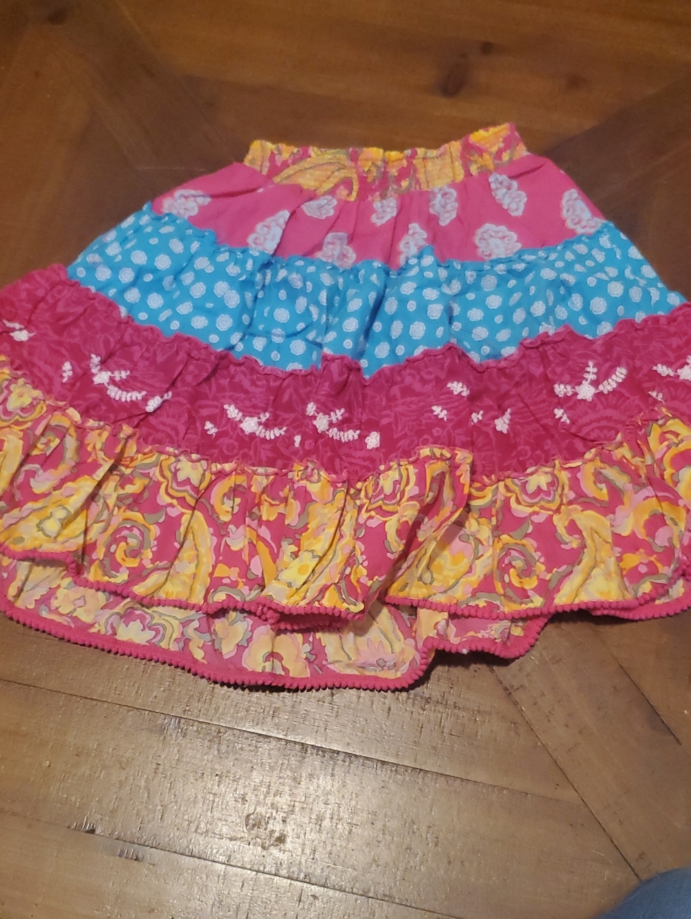 Place Bright Tiered Ruffle Skirt in Pink, Blue & Yellow